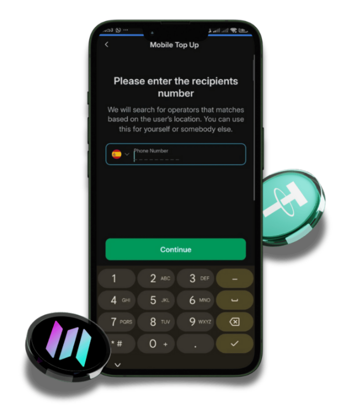 Mobile top-up screen in Zypto App