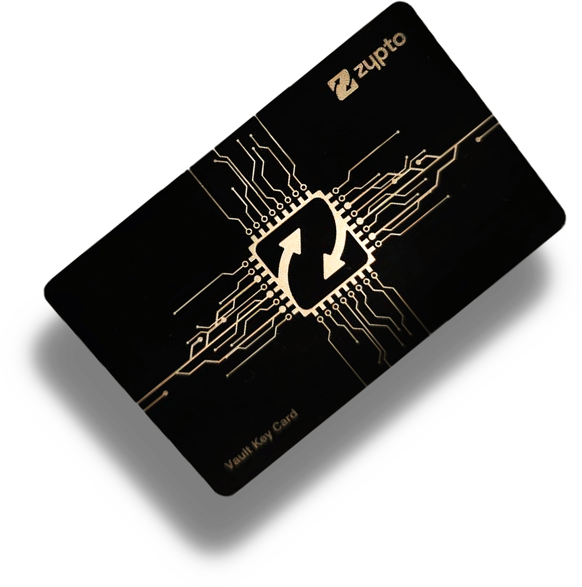 Vault Key Card, premium black metal with gold circuit detail