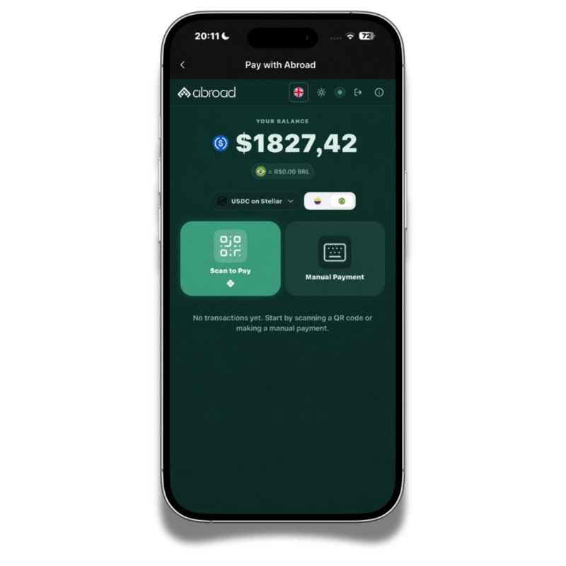 Skjerm for betaling i utlandet i Zypto App