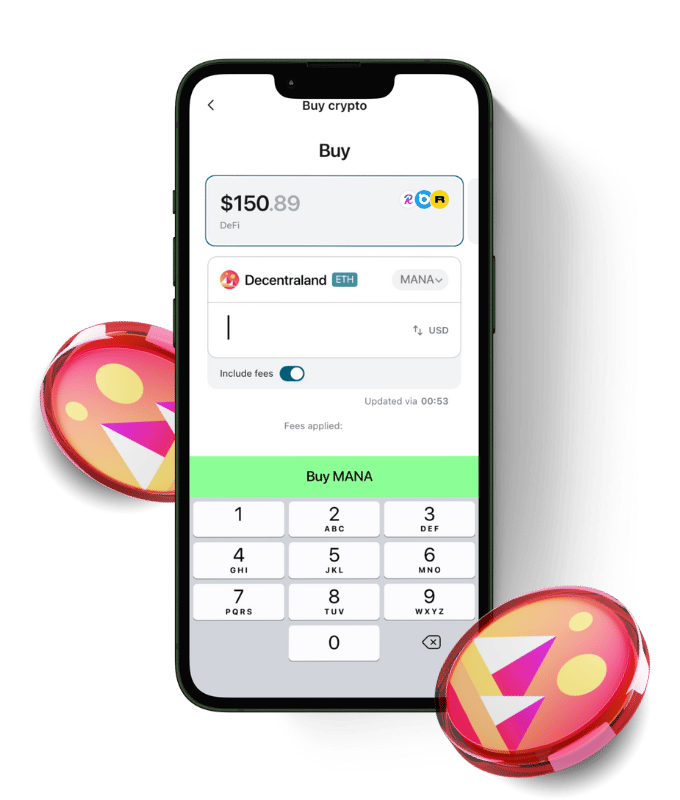 Decentraland (MANA) wallet, shown in Zypto App