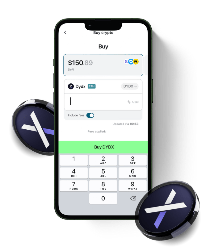 dYdX (DYDX) wallet, shown in Zypto App