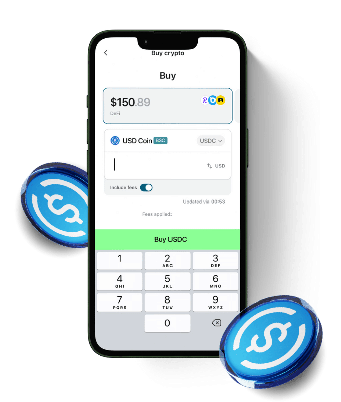USD Coin (USDC) wallet, shown in the Zypto App