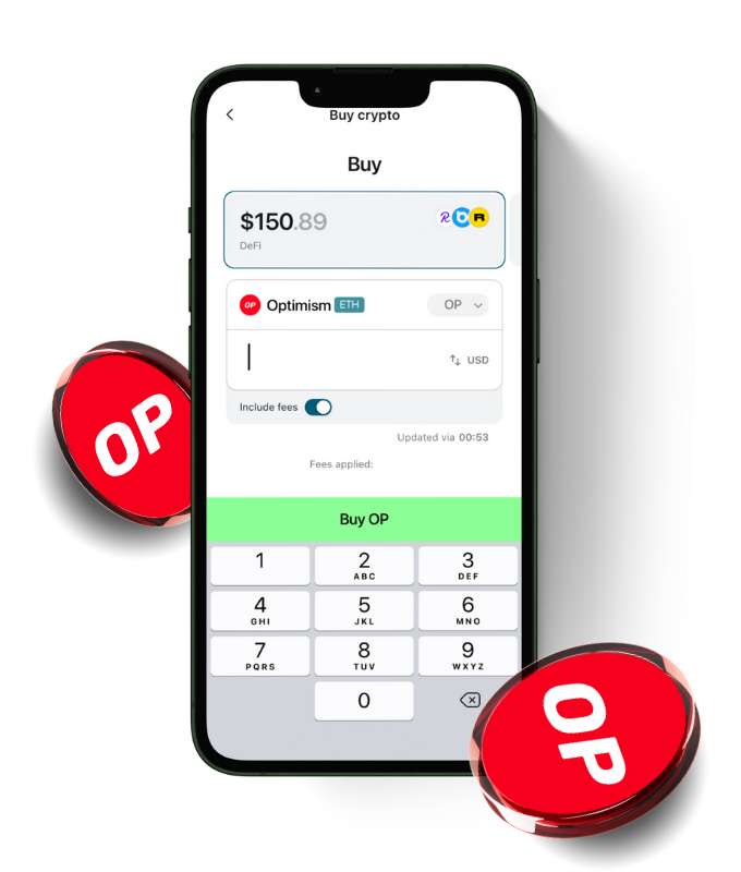 Optimism (OP) wallet, shown in the Zypto App