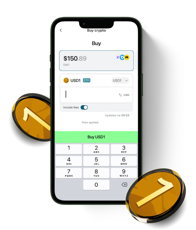 USD1 (USD1) wallet, shown in the Zypto App