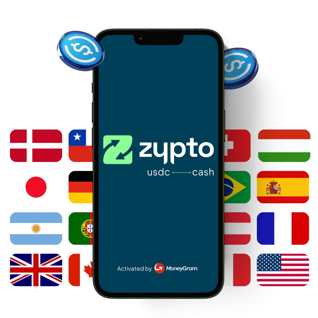 USDC to cash in Zypto App, activated by MoneyGram