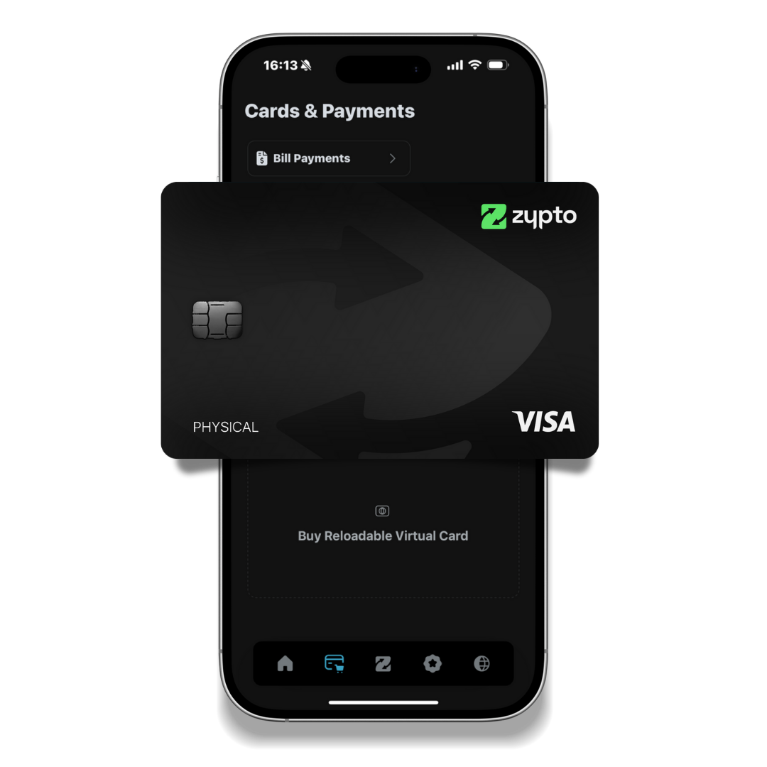 La tarjeta Zypto Premium Visa en Cards & Payments dentro de Zypto App