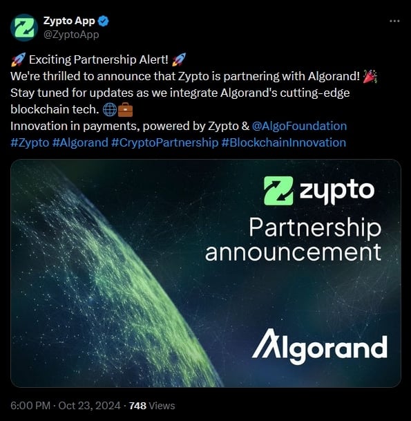 Zypto Announce Partnership With Algorand