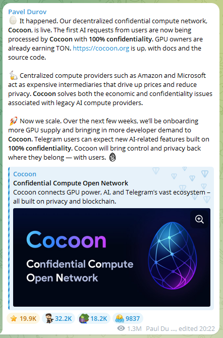 Pavel Durov - Cocoon is Live