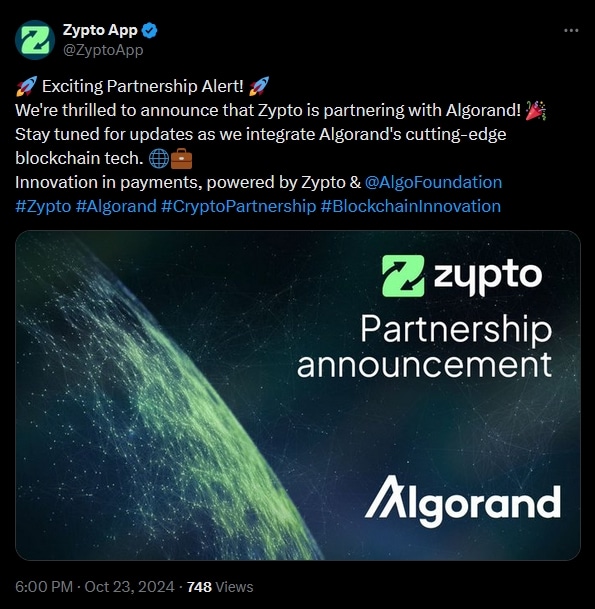 Zypto Announce Partnership With Algorand